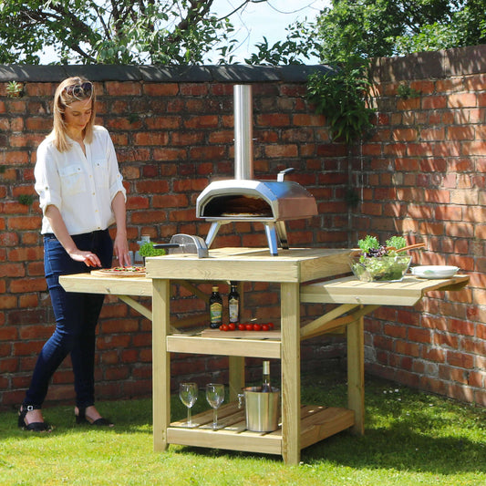 Garden Pizza Oven Wooden table with Fold up sides
