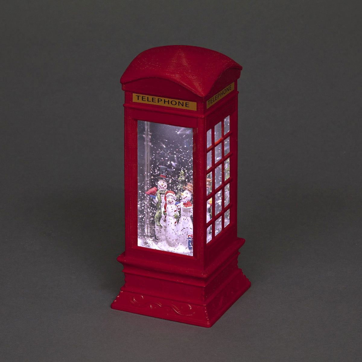Light Up Christmas Globe Telephone box Water Lantern with Snowman Scene