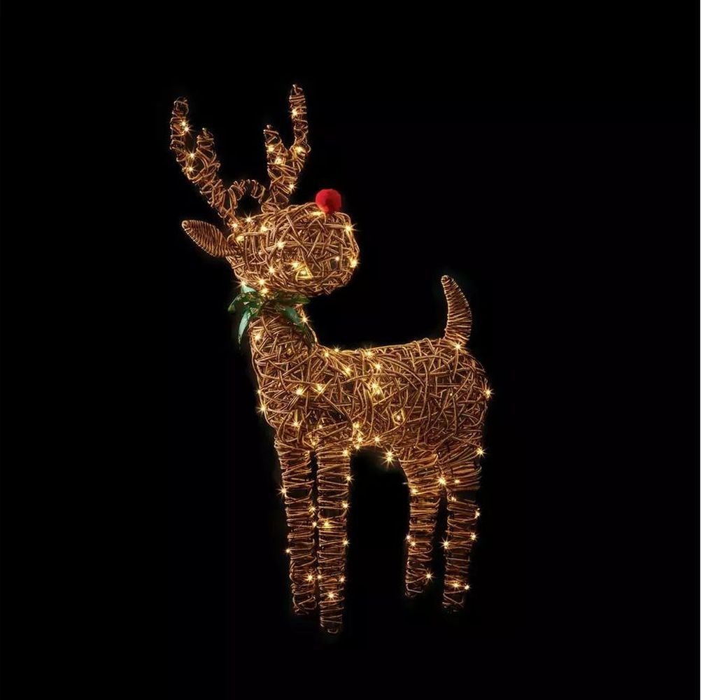 Christmas 120cm Outdoor Big Nose Wicker baby Rudolph Reindeer & bow with 96 Warm White LEDs