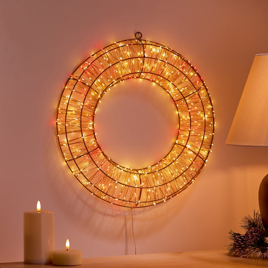 Rose Gold Light-Up Wreath - 600 Warm White & Red Micro LEDs - 45 cm