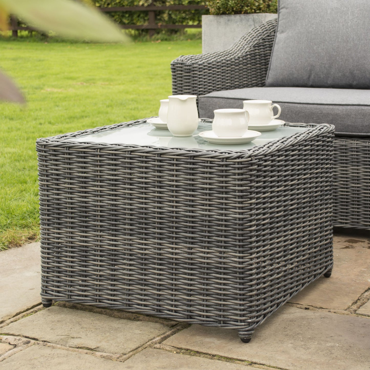 Foggia 5 Seater Lounge Corner Set - Half Round Rattan Effect Wicker Weave in Grey