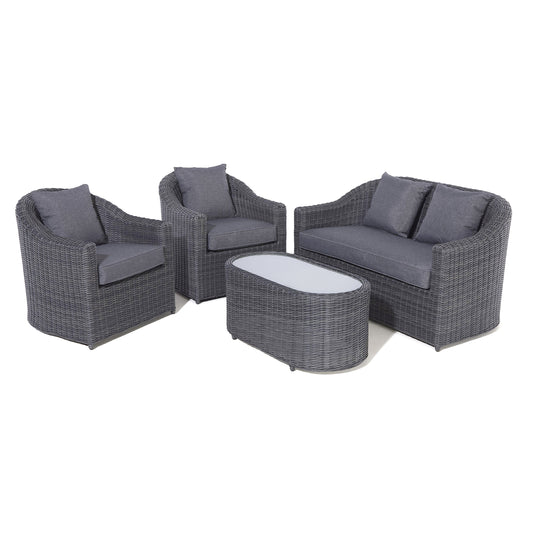 Foggia 4 Seater Sofa Set - Half Round Rattan Effect Wicker Weave in Grey