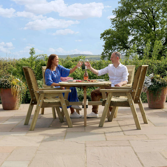 Malaga 4 Seat Garden Wooden Dining Set (Round Table)
