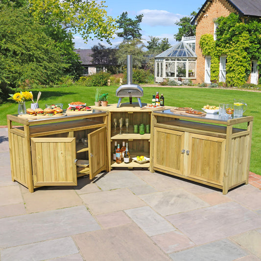 Granada Outdoor Wooden Kitchen Set with Stainless Steel tops and Storage