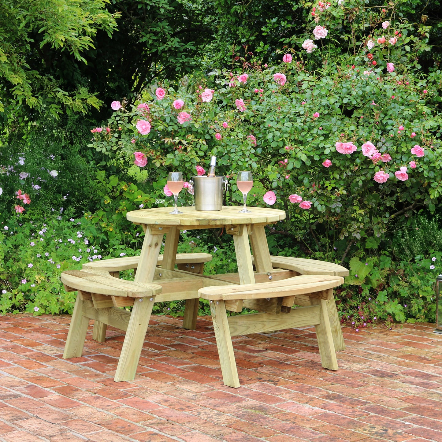 Small 80cm Round Wooden Garden Picnic Table