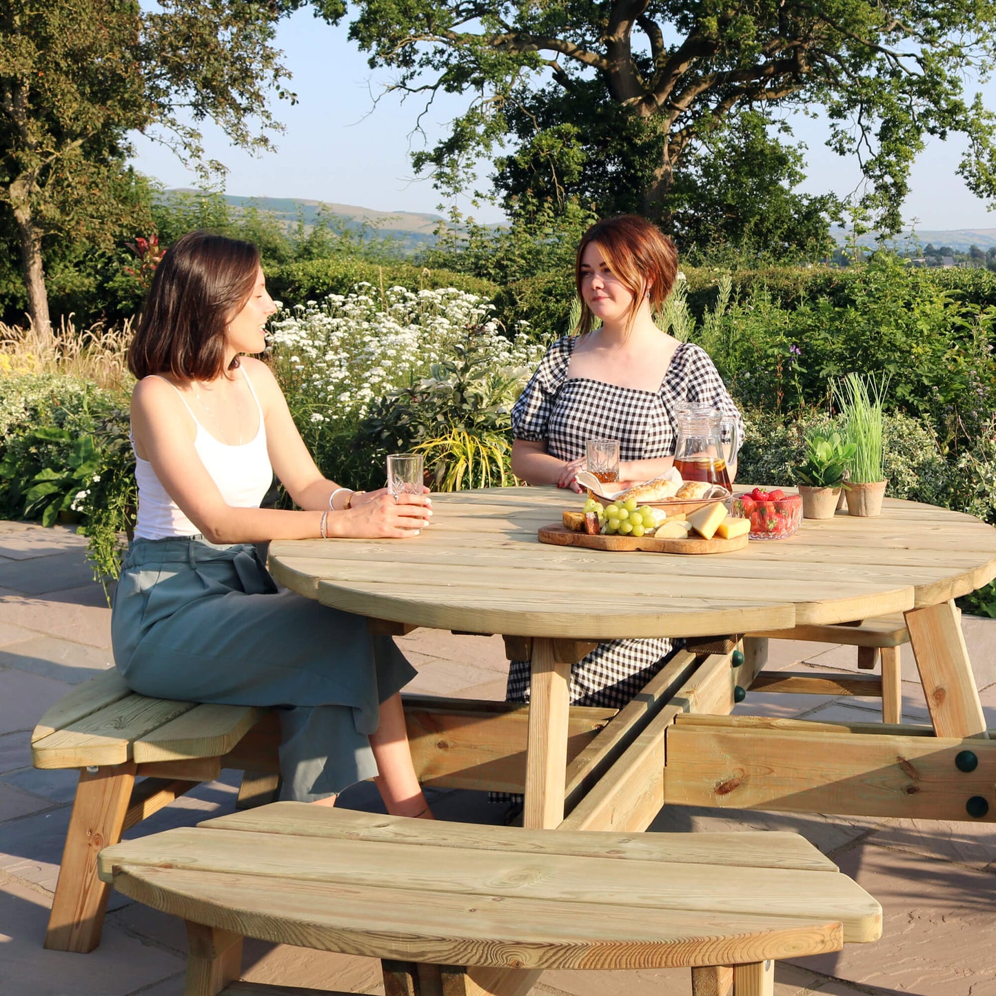 Large 2.1m Round Wooden Garden Picnic Table