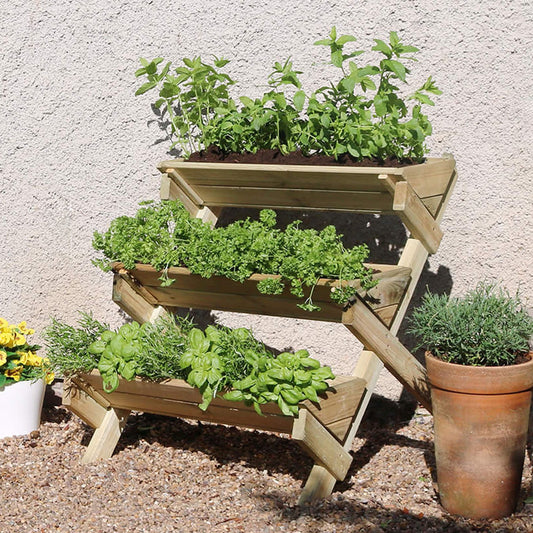 Stepped Wooden Planter Stand for Herbs Flowers Plants and Vegetables