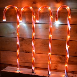 Outdoor Pathway Finders Lights - Set of 4 Red Candy Cane