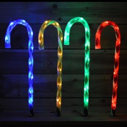 Outdoor Pathway Finders Lights - Set of 4 Multi Coloured Candy Cane