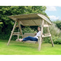 3 Seat Wooden Garden Swing with Canopy