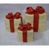 Sisal Gift Boxes with Pre-Lit Warm White lights and Ribbon in White/Red