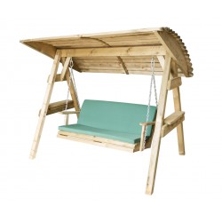 2 Seat Wooden Garden Swing with Canopy & green Seat Pad
