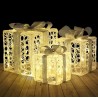 Pre-Lit Silver Gift Boxes with Warm White lights and Ribbon Acrylic
