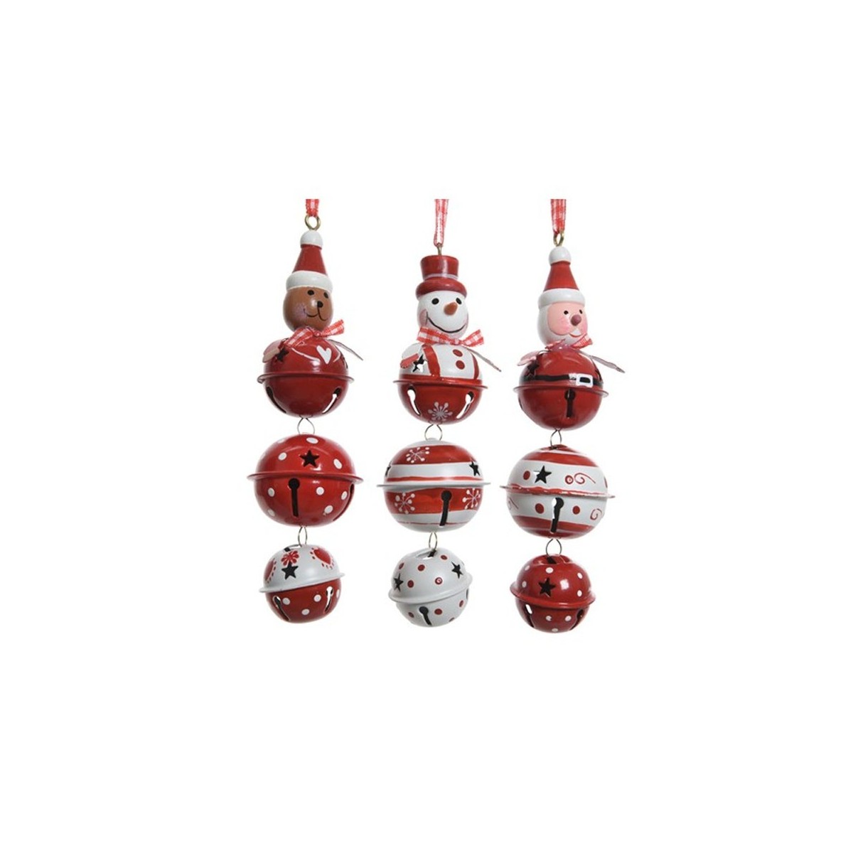 Set of 3 Iron Bell Hanging Puppets - Santa Snowman Bear