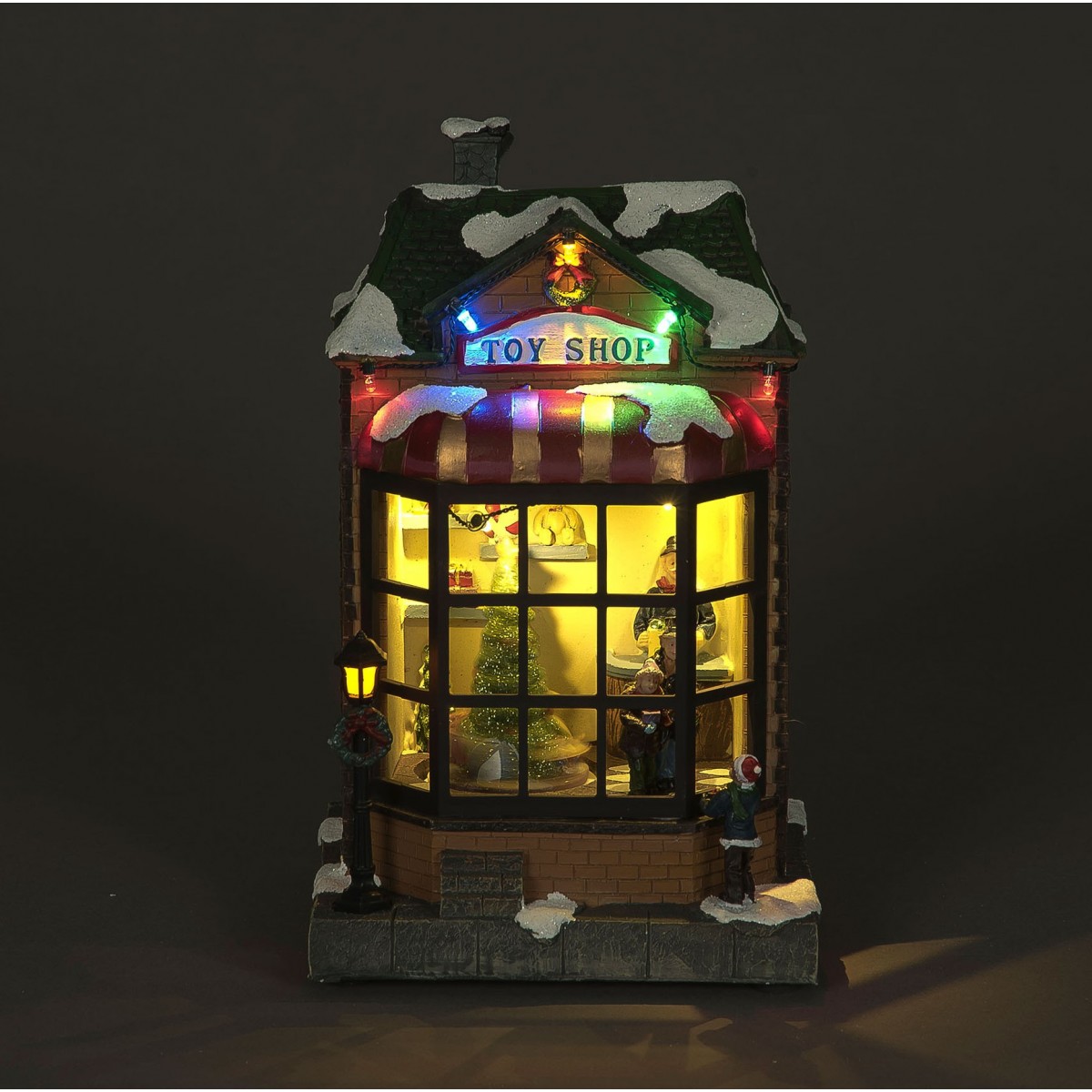 Light Up Christmas Toy Shop Scene with Rotating Tree and Led Lights