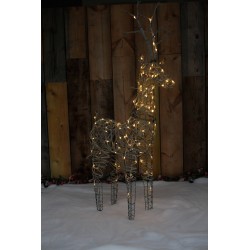 135cm Grey Wicker Standing Reindeer Outdoor - Warm White LED