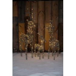 Set of 3 Grey Wicker Standing Reindeer Outdoor - Warm White LED