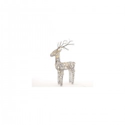 Set of 3 Grey Wicker Standing Reindeer Outdoor - Warm White LED