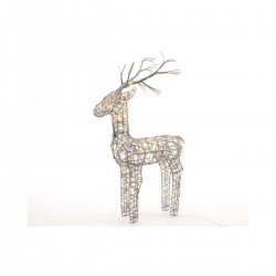 Set of 3 Grey Wicker Standing Reindeer Outdoor - Warm White LED