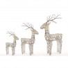 Set of 3 Grey Wicker Standing Reindeer Outdoor - Warm White LED