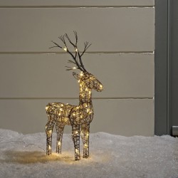Set of 3 Brown Wicker Standing Reindeer Outdoor - Warm White LED