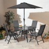 Ancona 4 Seater Dining Set with Parasol and Reclining Folding Chairs in Charcoal