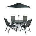 Ancona 4 Seater Dining Set with Parasol and Reclining Folding Chairs in Charcoal