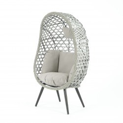 Genova Freestanding Single Rattan Egg Chair With Grey Cushions