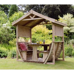 Marbella Garden Arbour Shelter Gazebo with Dining Set in Pressure treated Wood