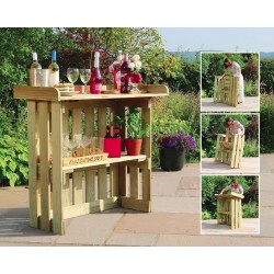 Folding Garden Bar Table with Storage Shelves in Pressure Treated Wood - 10 year warranty against rot