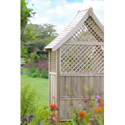 Jerez Garden Arbour with Storage Seat and Trellis sides with Seat Pad in Cream