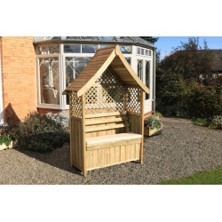 Jerez Garden Arbour with Storage Seat and Trellis sides with Seat Pad in Cream