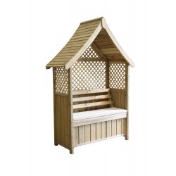 Jerez Garden Arbour with Storage Seat and Trellis sides with Seat Pad in Cream