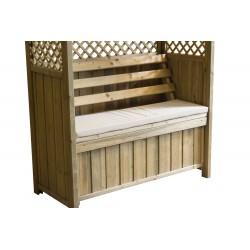 Jerez Garden Arbour with Storage Seat and Trellis sides with Seat Pad in Cream