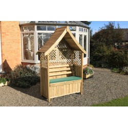 Jerez Garden Arbour with Storage Seat and Trellis sides with Seat Pad in Green