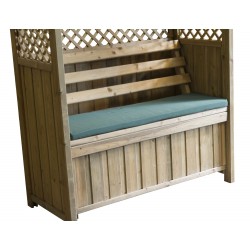 Jerez Garden Arbour with Storage Seat and Trellis sides with Seat Pad in Green