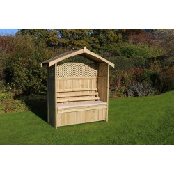 Madrid Garden Arbour with Storage Seat Trellis and Seat Pad in Pressure Treated Wood - 10 year warranty against rot