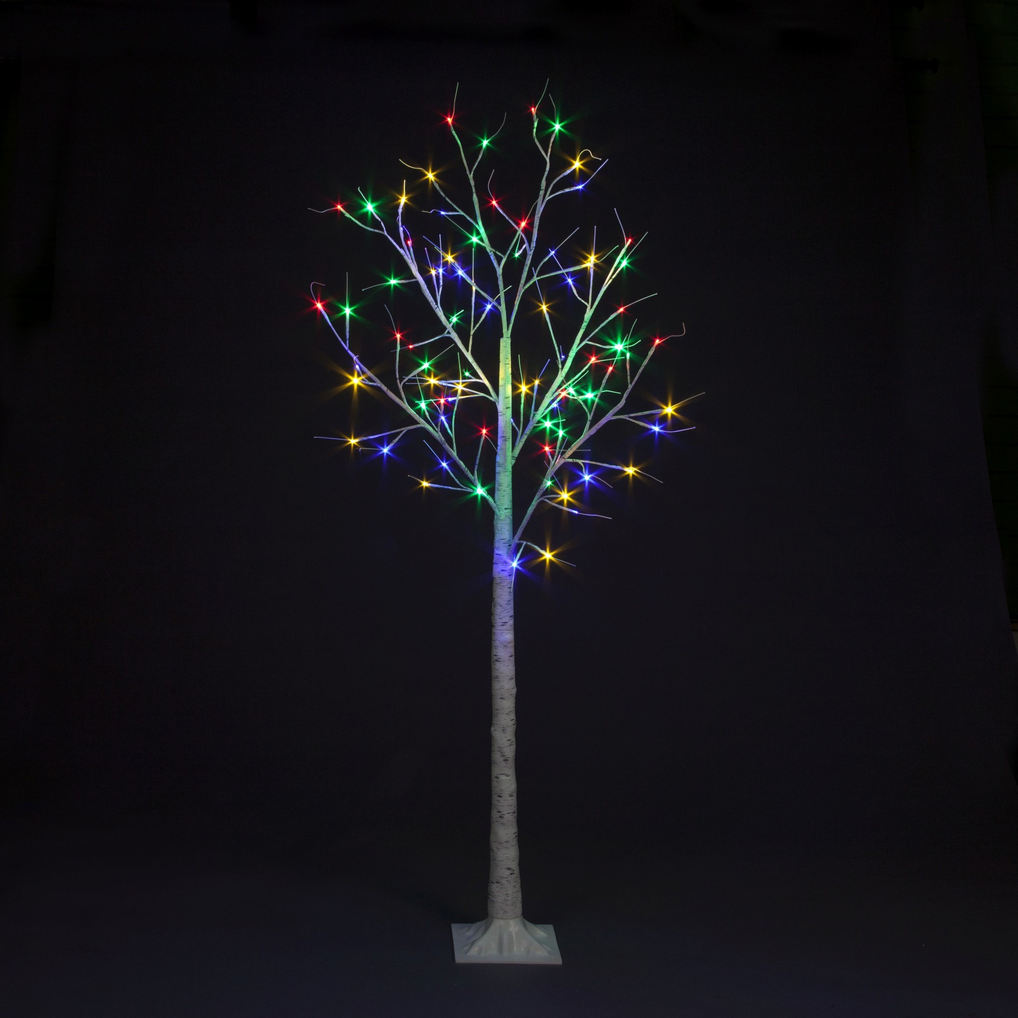 Pre-Lit Christmas White Birch Tree with 150cm/5ft height and 64 Multi ...