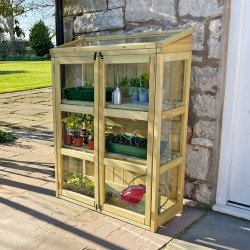 Wooden Compact Wall Lean to Greenhouse High Quality with 2 doors and top vent & 10 year warranty