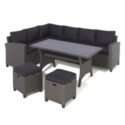 Perugia 8 people Lounge and Dining Corner Set - Rattan Effect Wicker Weave with Grey cushions and seat pads