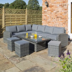 Reggio 8 people Lounge and Dining Corner Set - Half Round Rattan Effect Wicker Weave in Grey & Height Adjustable Table
