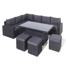 Reggio 8 people Lounge and Dining Corner Set - Half Round Rattan Effect Wicker Weave in Grey & Height Adjustable Table