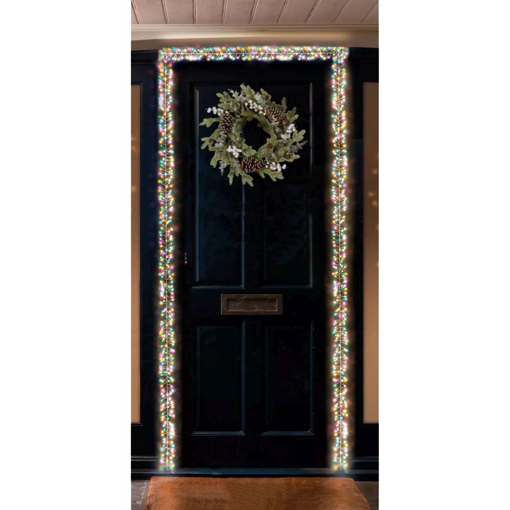 800 Rainbow Multi-coloured Door Garland Cluster Micro ultra bright LED Christmas Lights - Rose Gold pin wire