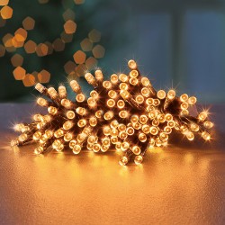 1000 Vintage Gold Christmas Lights & 100m long - Battery Operated - Timer - Multi Function (Outdoor)