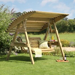 2 Seat Wooden Garden Swing with Canopy