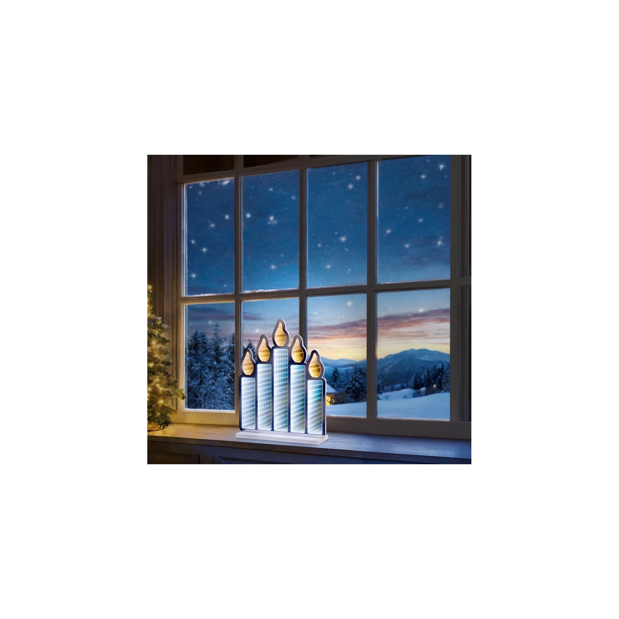 Christmas Candle Bridge Infinity Mirror 60cm - Multicoloured 3D Double Sided LED Light Effect