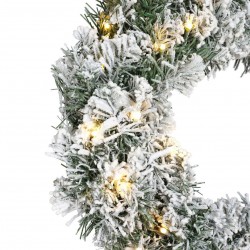 Christmas 50cm Imperial Snowy Green Wreath With Warm White LEDs