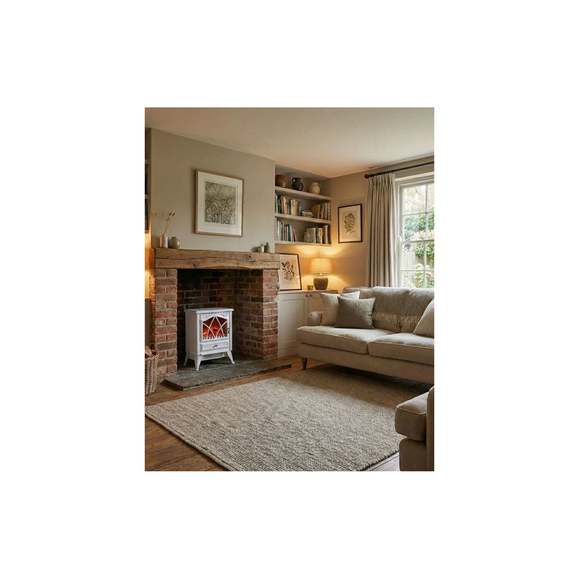 Electric Stove Heater with Flame Effect - Cream White