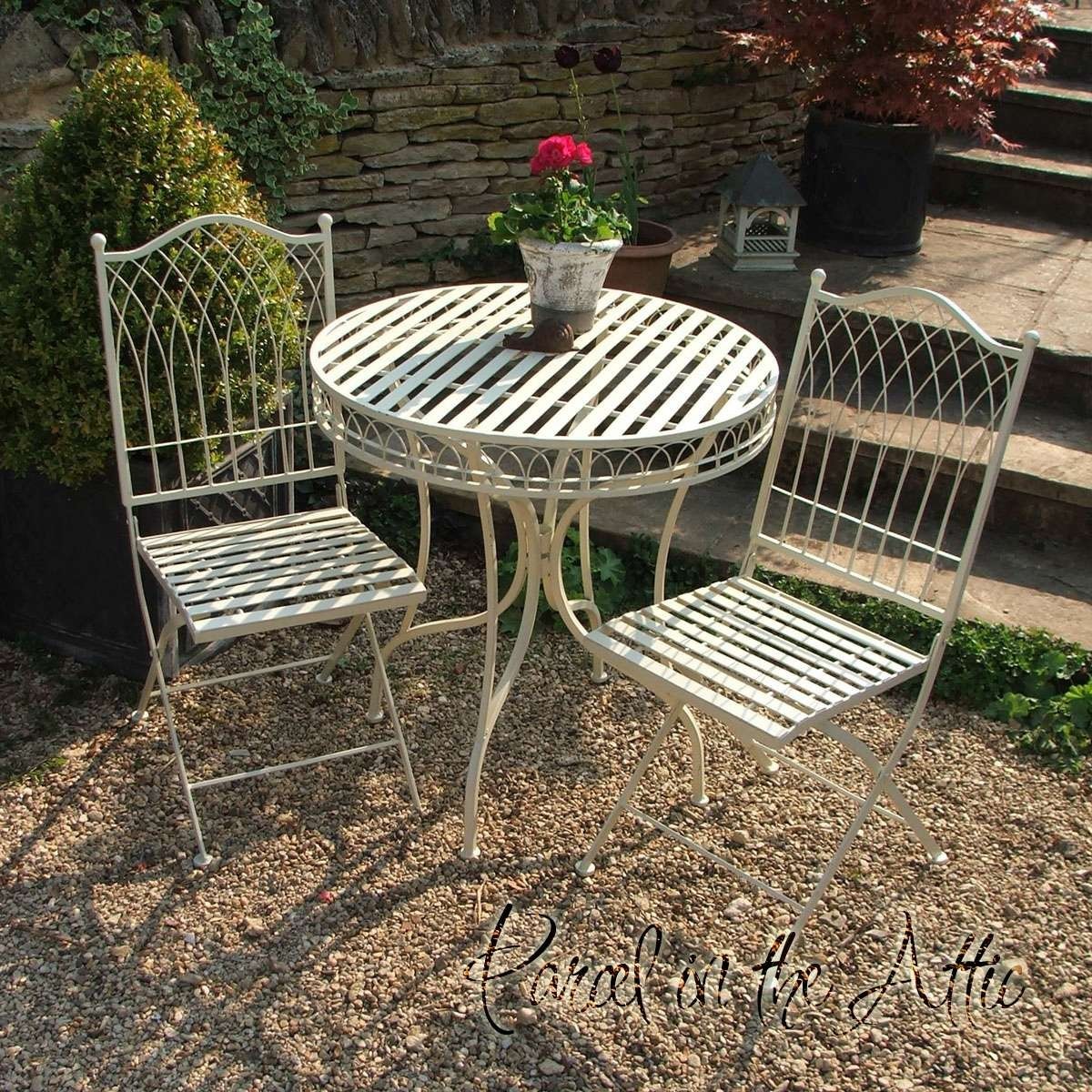 Livorno Wrought Iron Bistro Set - Folding Table & 2 Folding Chairs in Cream