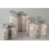 Sisal Gift Boxes with Pre-Lit Warm White lights and Ribbon in Silver